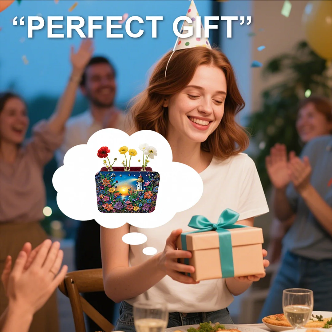 Lighthouse DIY Flower Vase Wooden Double Sided Desktop Diamond Art Kit Decor