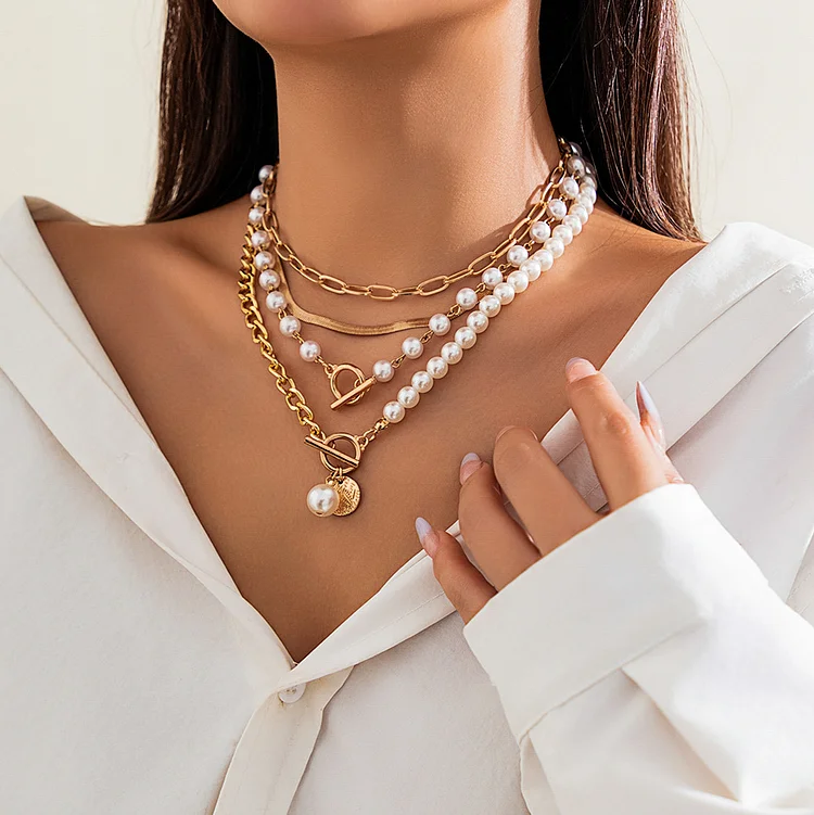 Vintage Multi-Layered Pearl Shell Necklace