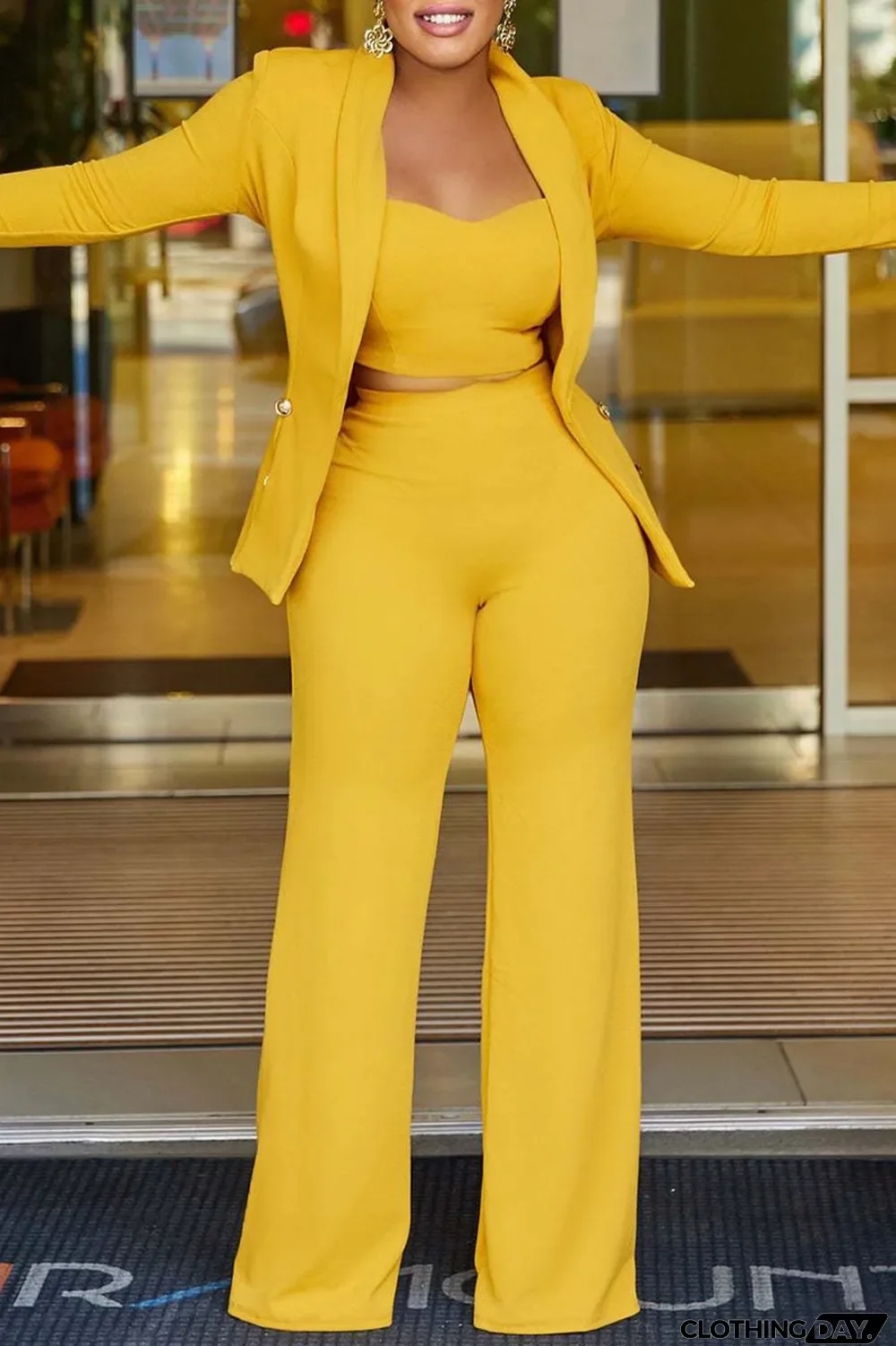 Blue Casual Solid Patchwork Turn-back Collar Long Sleeve Two Pieces