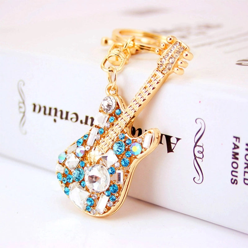 Vintage Style Minimalist Guitar Zinc Alloy Plating Inlay Rhinestones Unisex Bag Pendant Keychain