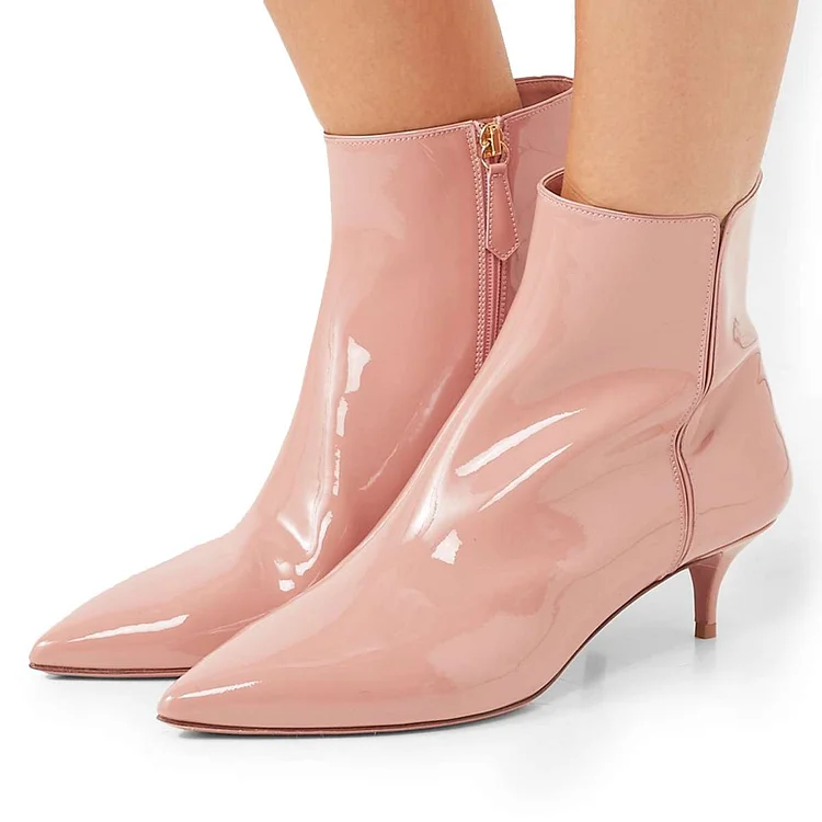 Blush Patent Leather Kitten Heel Boots |FSJ Shoes