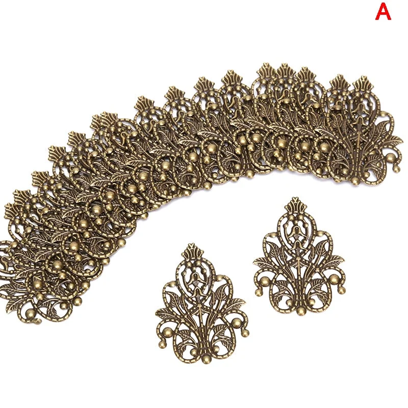 20pcs Wholesale Filigree crafts Hollow Embellishments Findings Jewelry Accessories Bronze Tone ornaments 35mm