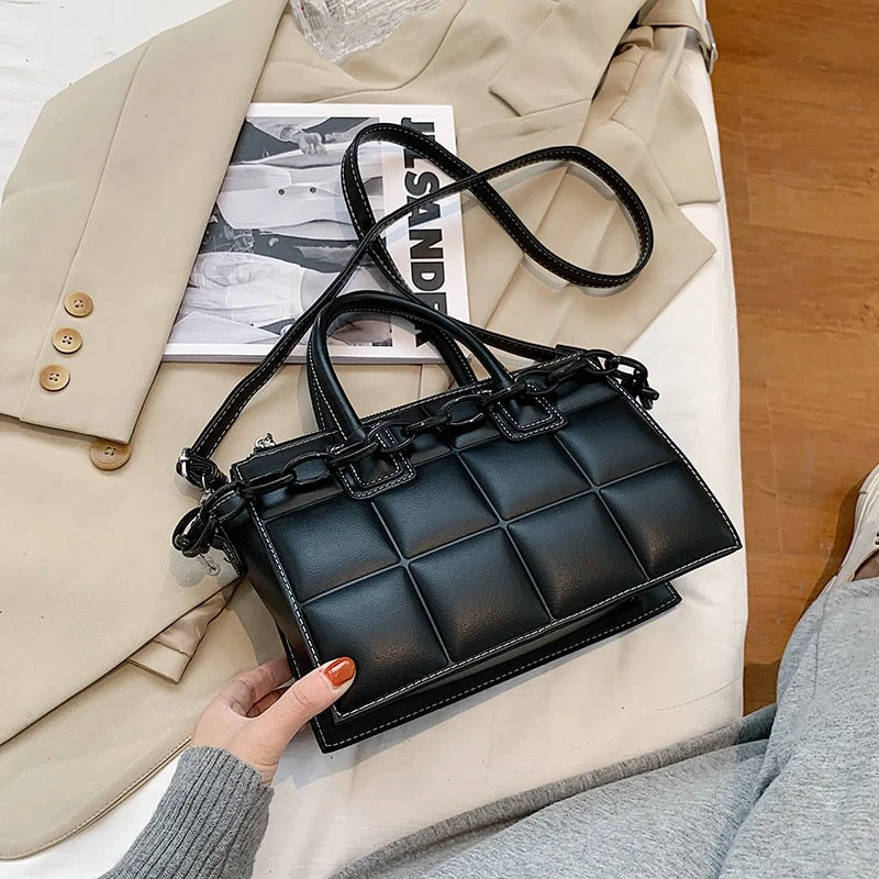 Elegant Female Plaid Tote bag 2021 Fashion New High quality PU Leather Women's Designer Handbag Vintage Shoulder Messenger Bag