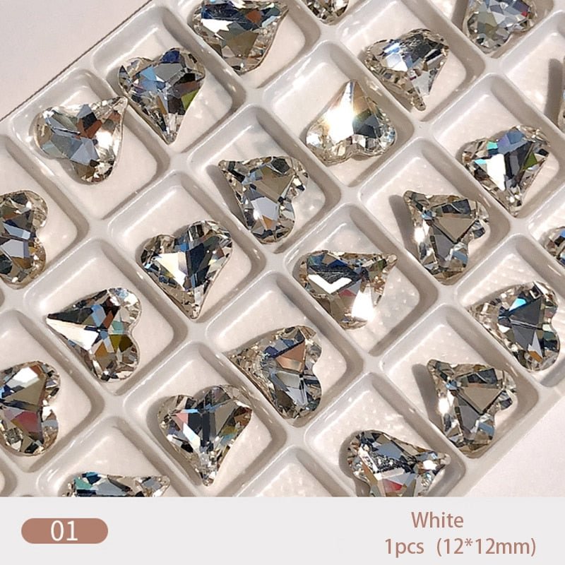 New 10 pcs Nail Art Heart Diamond Jewelry 12x13mm Pointed Bottom Shaped Gems Big Peach Heart Shap Diamond Nails Decorations