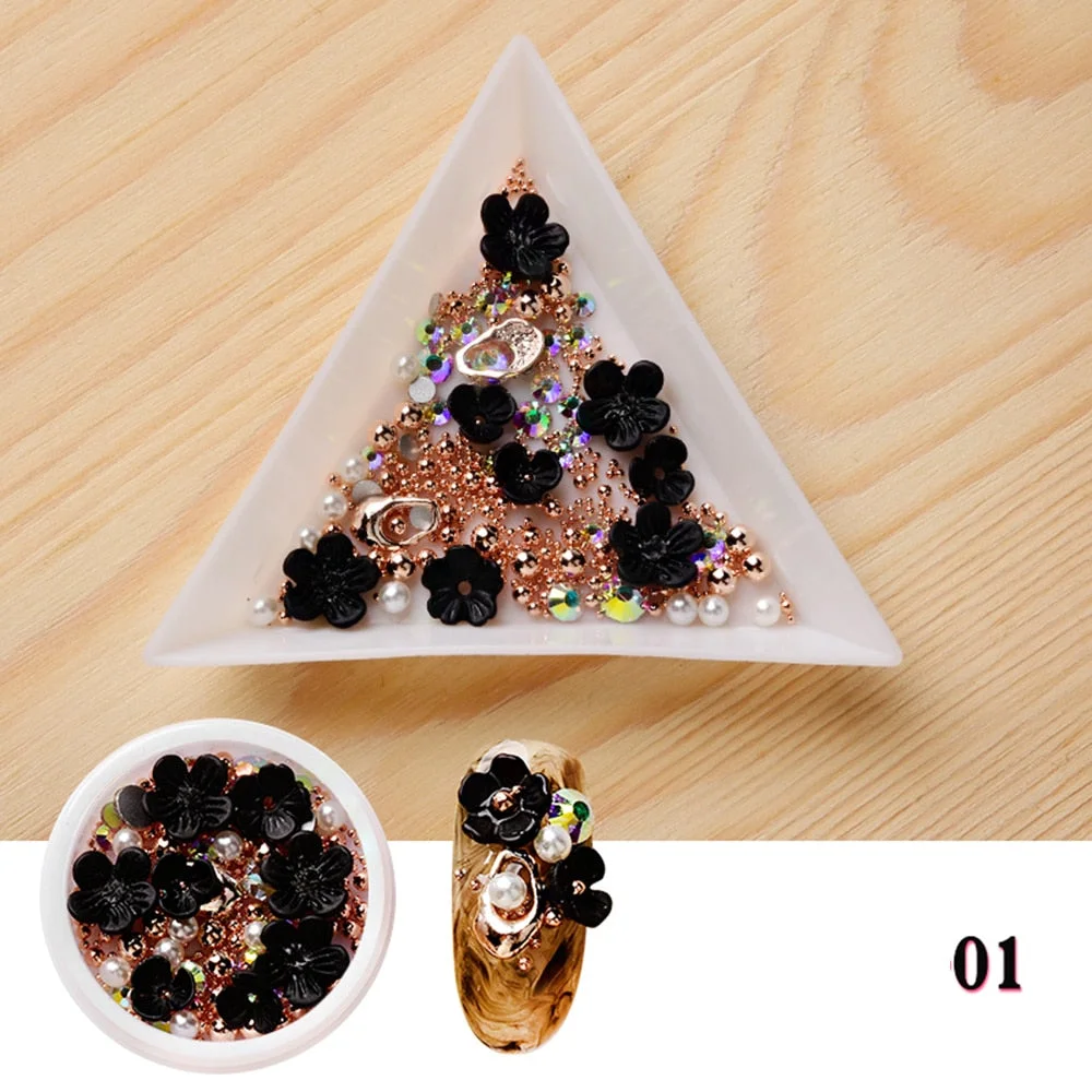 1 Box New 3D Nail Art Decoration Nail Sticker Kawaii Flower DIY Charm Nail Styling Tools for Manicure Glitter Flower Rhinestones