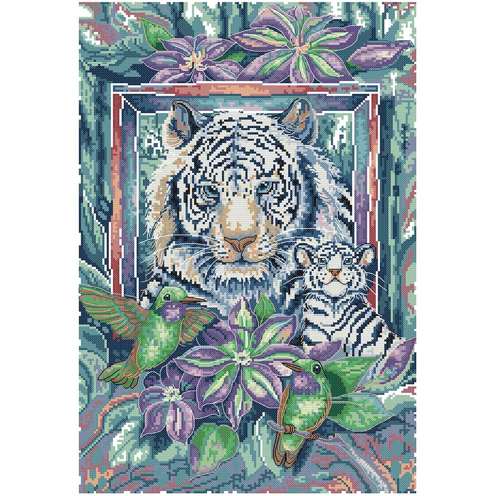 Beautiful cross stitch of a tiger the detail is gorgeous framed by