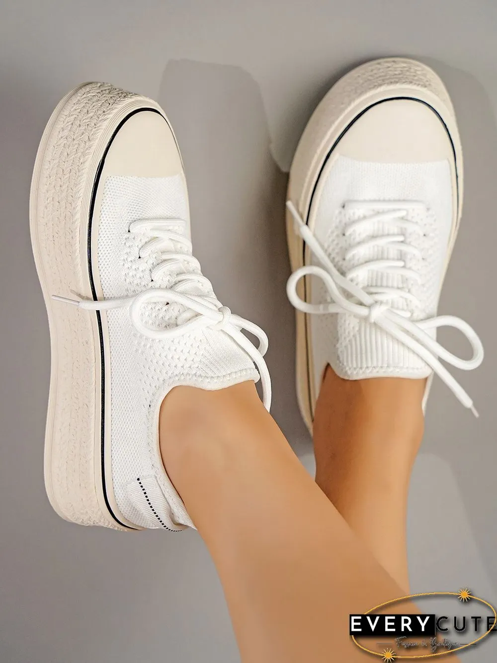Fashionable Lightweight Breathable Lace-Up Platform Flyknit Casual Shoes