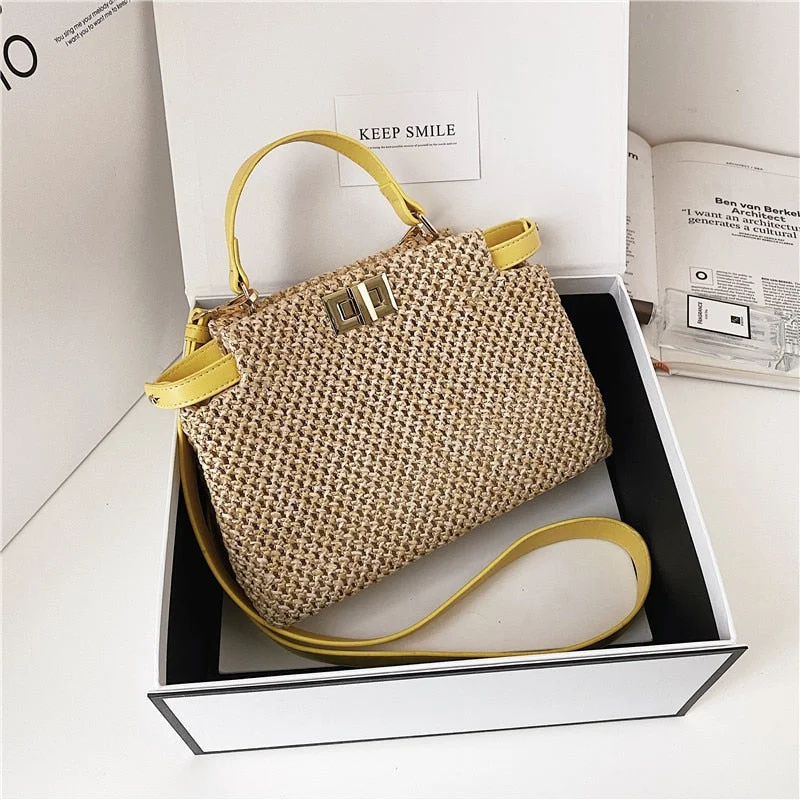 Weave Square Tote bag Summer New Straw bag Women's Designer Handbag Beach Travel bag Shoulder Messenger Bag