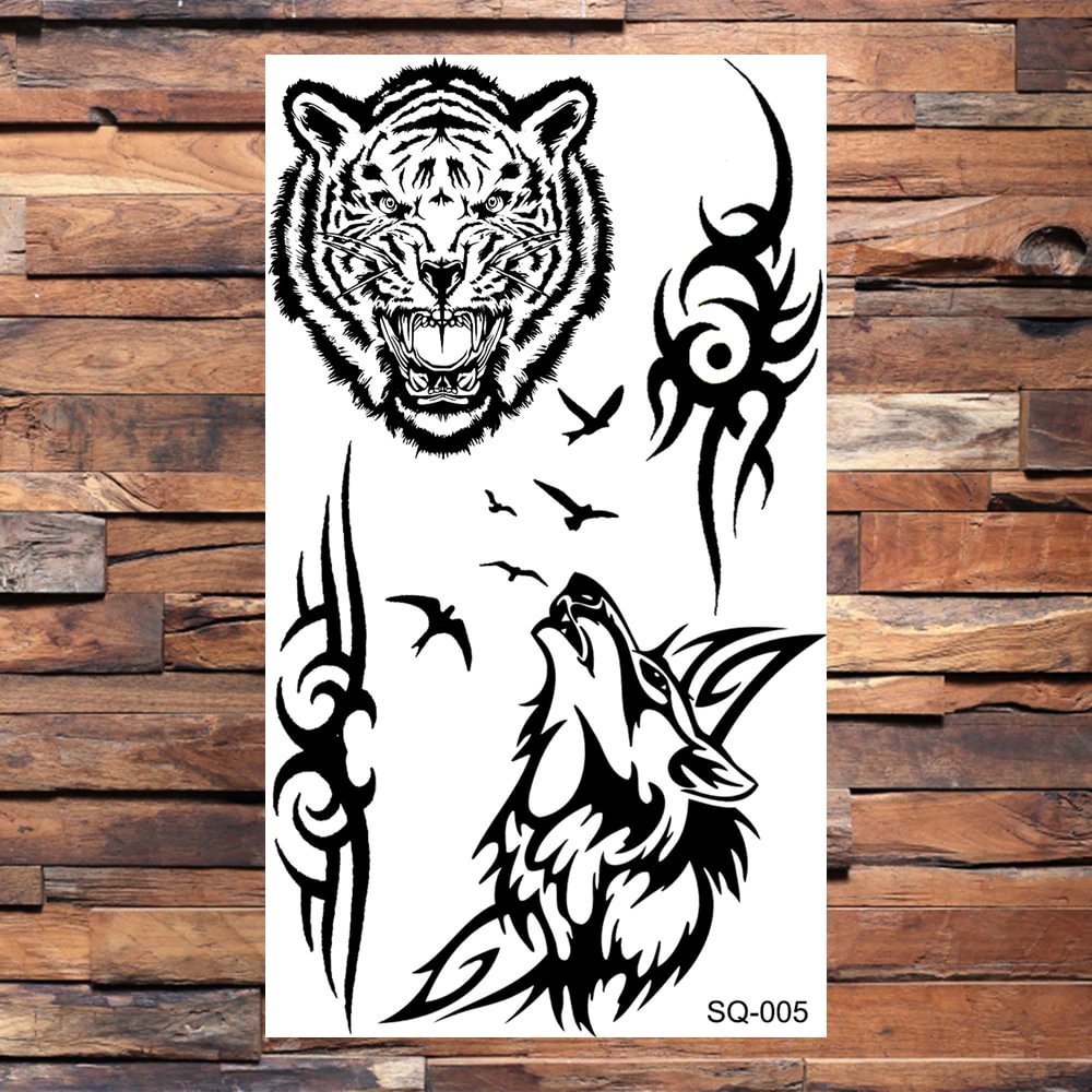 Gingf Dragon Temporary Tattoos For Adults Men Realistic Wolf Scorpion Tiger Fake Tattoo Sticker Back Arm Water Transfer Tatoos