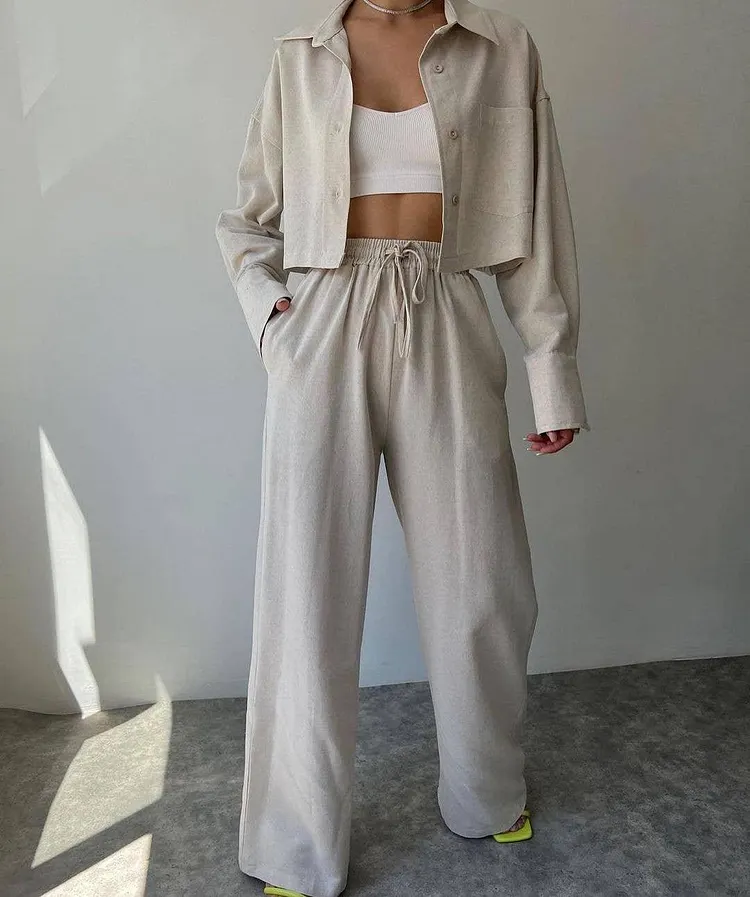 Ladies Solid Color Top & Pant Daily Set TZ23001