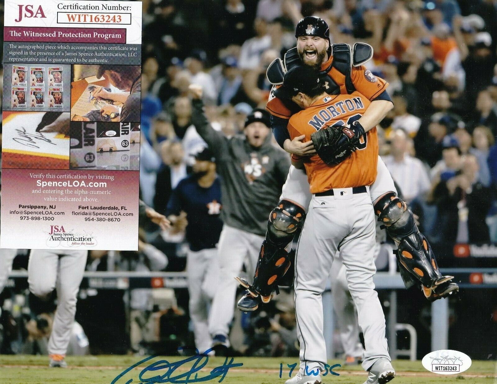 CHARLIE MORTON HOUSTON ASTROS 17 WS CHAMPS JSA AUTHENTICATED ACTION SIGNED 8x10