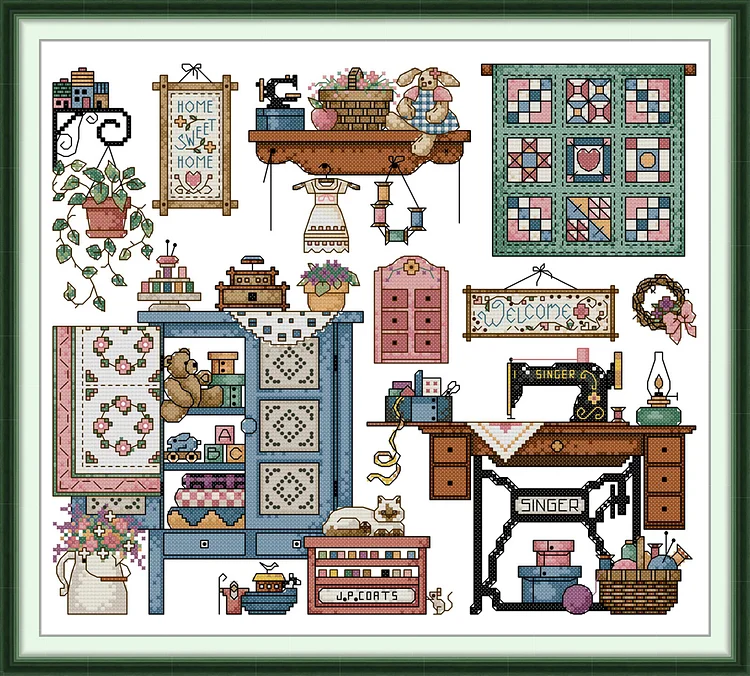 【Joy Sunday Brand】Love Sewing 3 41*36cm 14CT Stamped Cross Stitch gbfke