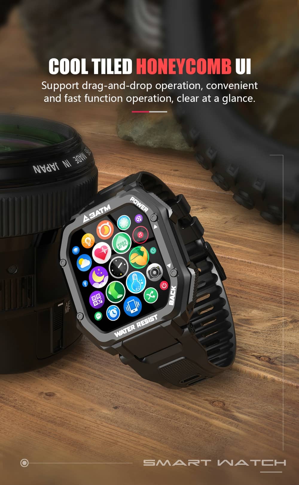 Outdoor Smart Watch with Blood Pressure Heart Rate Monitor Long Battery Life 3ATM Waterproof - Findtime