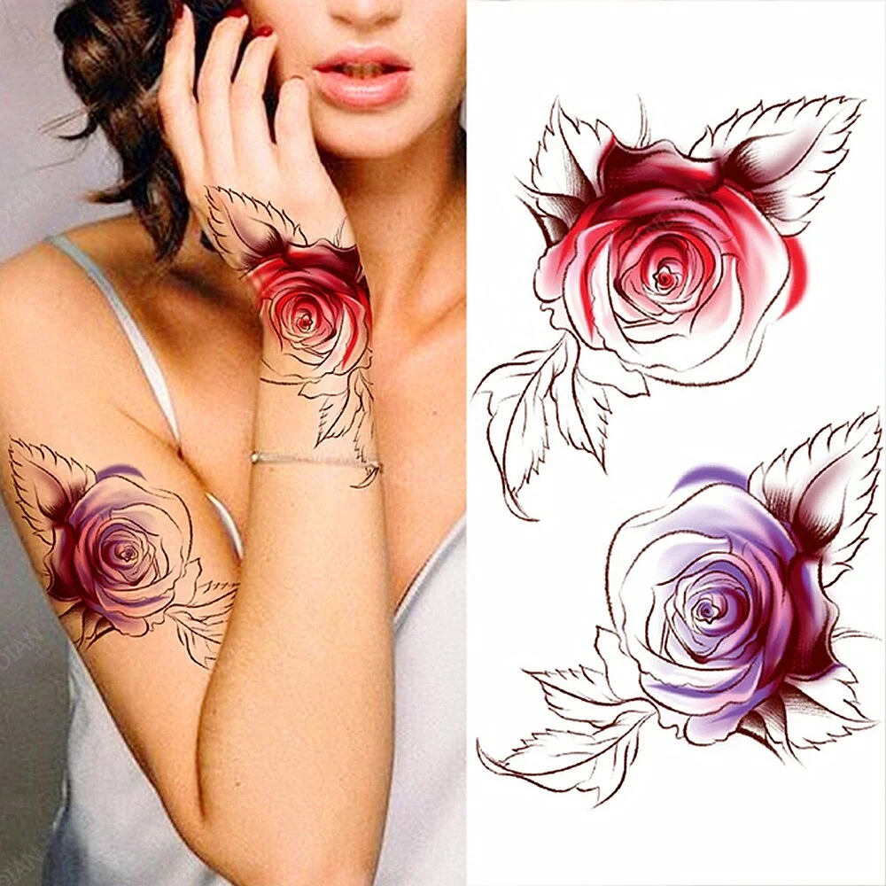 Arm Temporary Tattoo Tiger Flower Lion Rose Wing Wolf Mountain Dolphin Body Chest Leg Waterproof Sticker Tatoo Fashion Man Totem