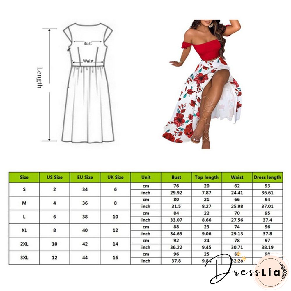 Newest Fashion Summer Women Elegant Two Pieces Sets Cropped Top & Split Skirt Temperament Drop-Shoulder Frilled Top And High Waist Split Dress