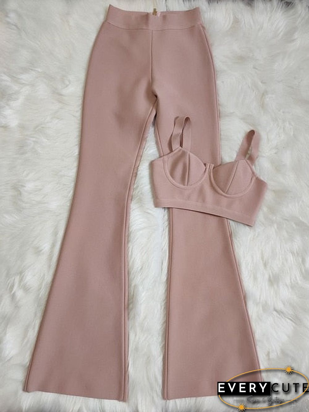 Summer Womens Fashion Sexy Bandage Two-Piece Set Sleeveless Tight Short Top High Waist