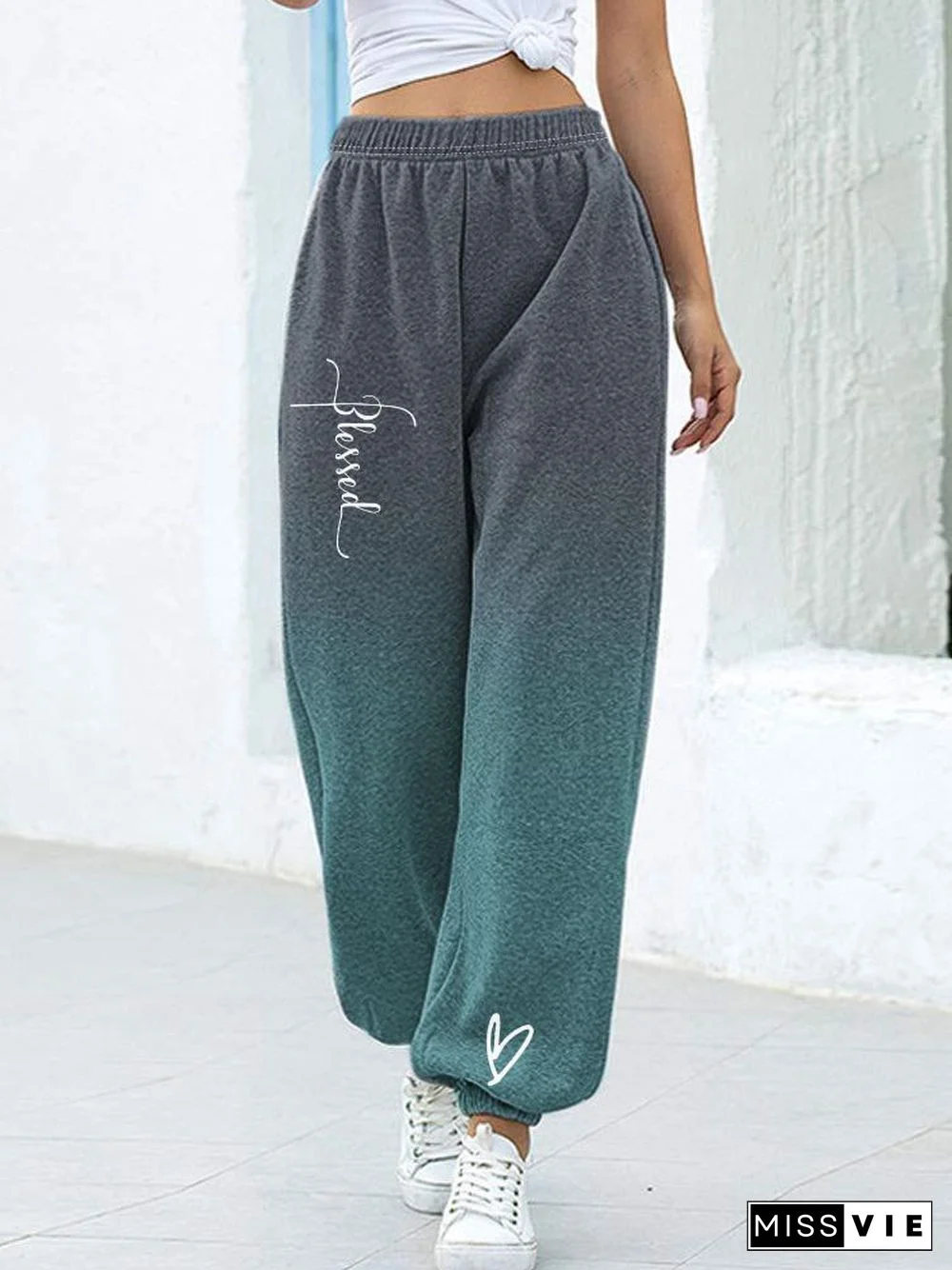 Fashion Ombre Letter Print Sweatpants Women