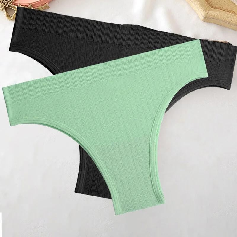 FINETOO 2PCS/Set M-XL Women Seamless Pantys 9 Solid Colors Sexy Brazilian Panties  Midi-Waist Underpants For Girls Fashion Thong
