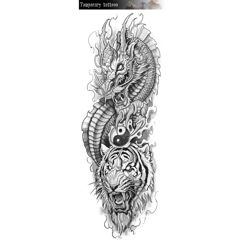 Sdrawing Temporary Tattoos Skeleton Hand For Men Women Horrer Adult Wolf Tiger Full Skull Totem Tatto Body Arm Legs Tattoos 1028-1