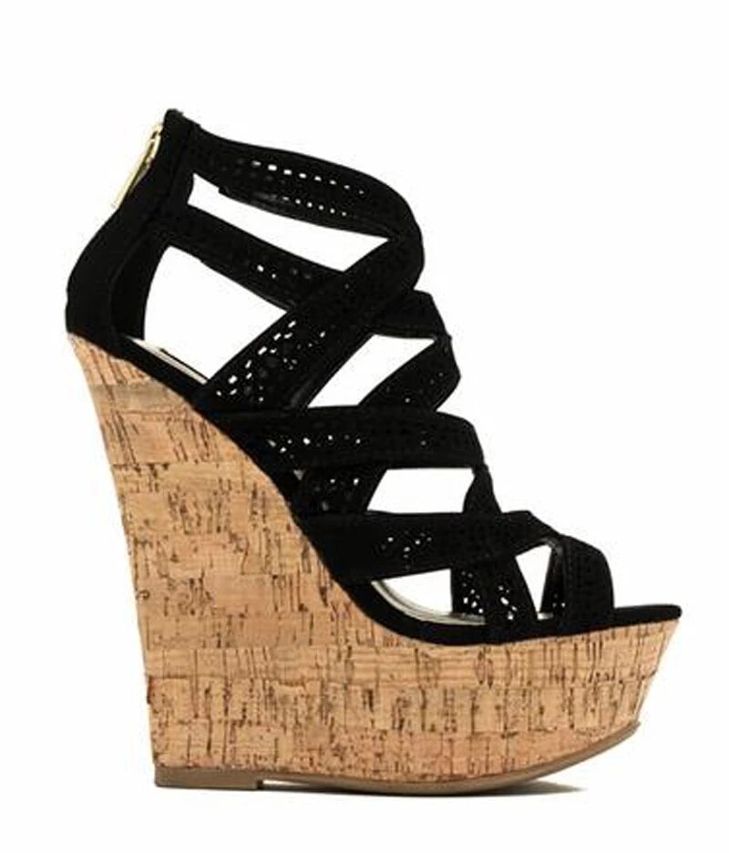 VCSHOES Floral Fretwork Strappy Wedge High Heels Sandals Women's Platform Ladies Gladiator Cross Strap Peep Toe Sandals Bottes