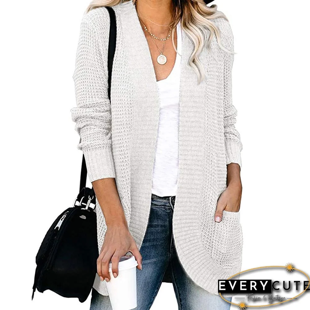 White Chunky Wide Cardigan with Pockets