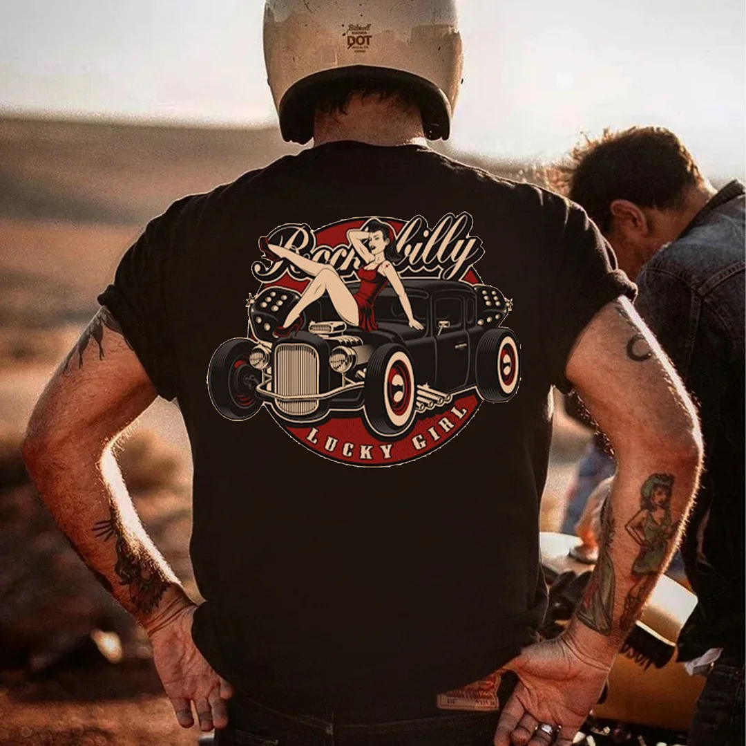 ROCKABILLY Sexy Lady Classic Car Print Men's T-shirt