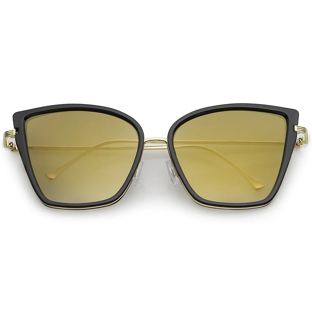 Women's Oversize Cat Eye glasses With Slim Arms Colored Mirror Lens 56mm