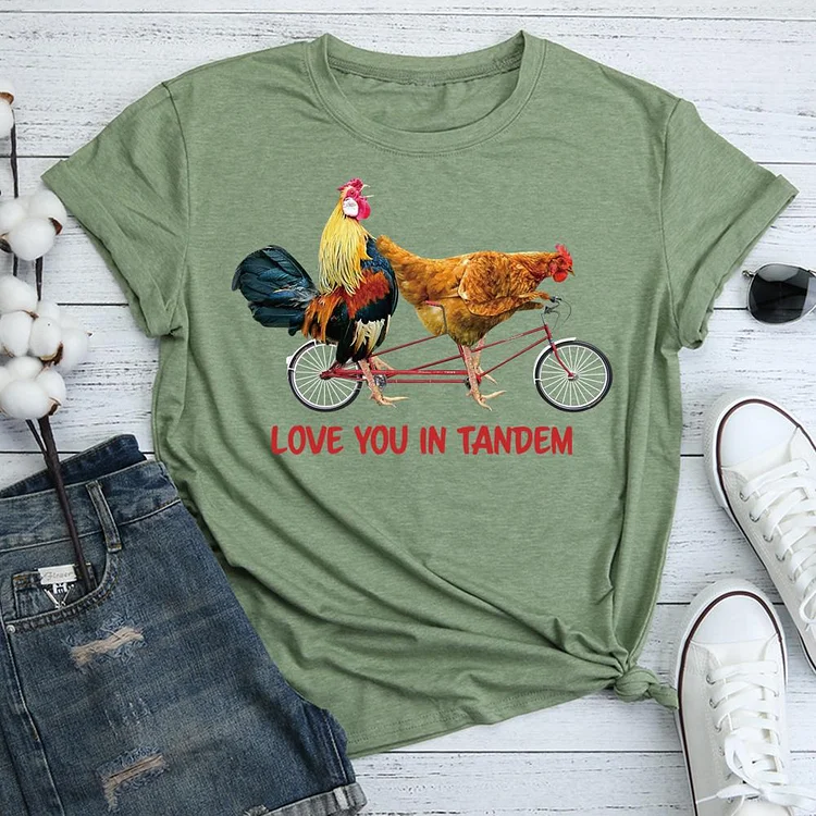 Chickens on a Tandem Bicycle  T-Shirt Tee-06013-Annaletters