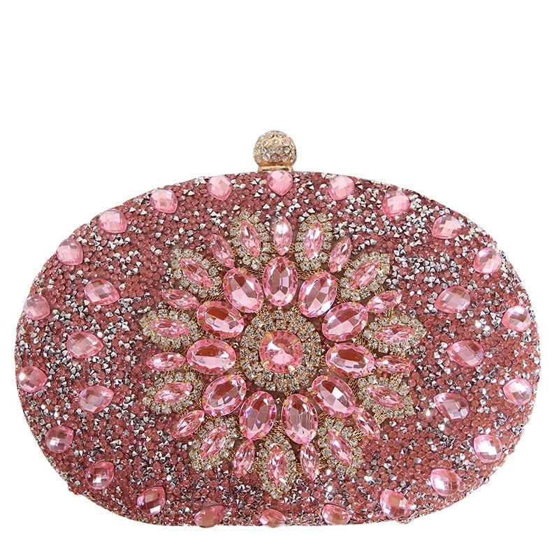 Gold Black Green Polyester Flower Round Evening Bags