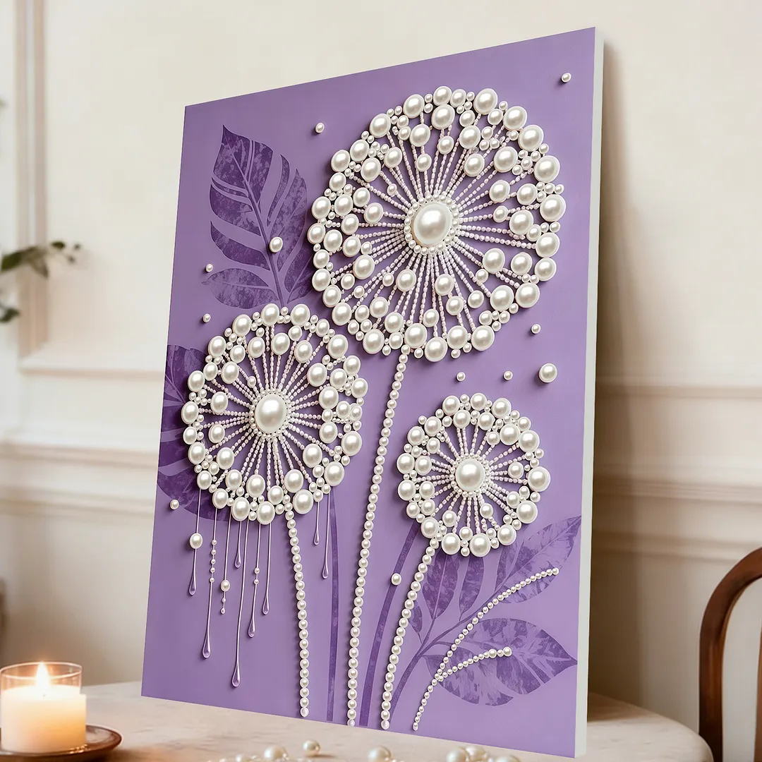 DIY Dandelion Pearl Painting Kit for Adults Beginners Gift Idea Home Wall Decor Pearl Gem Paintings Picture Arts Craft 30x40cm with Frame