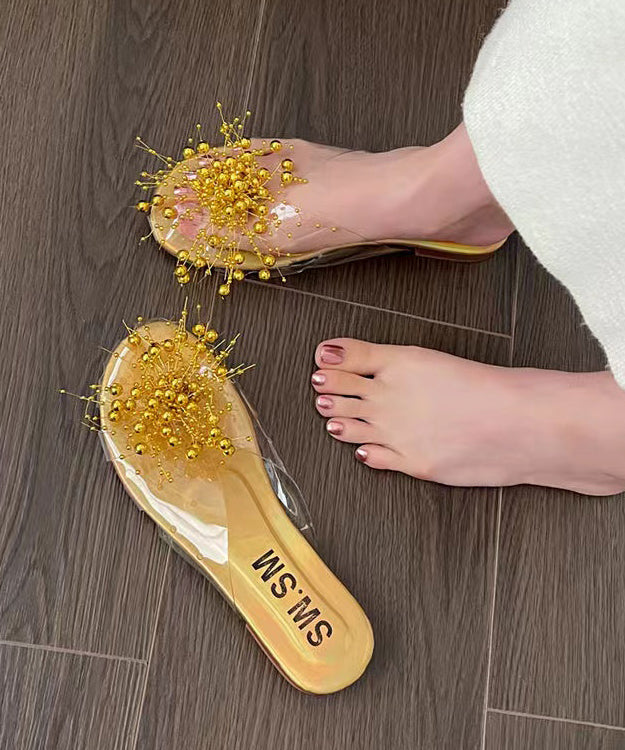 VCSHOES Nail Bead Flat Bottomed Transparent Fish Mouth Slide Sandals