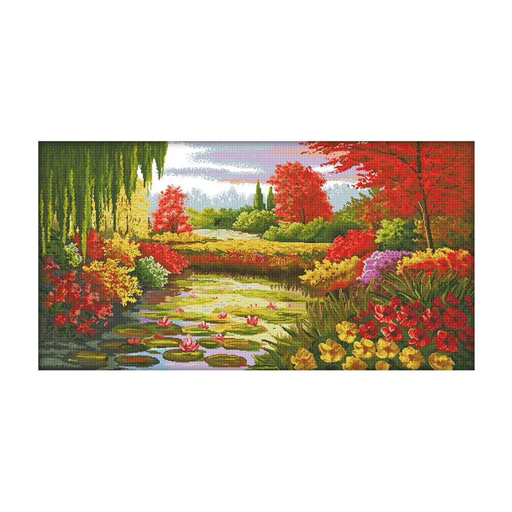 

Lotus Pond In Autumn - 14CT Stamped Cross Stitch - 103*58cm, 501 Original