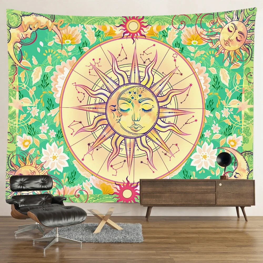 Nigikala Sun Moon Mandala Tapestry Wall Hanging Boho Hippie Witchcraft Astrology Cloth Fabric Tapestry Aesthetic Room Bedroom Decor