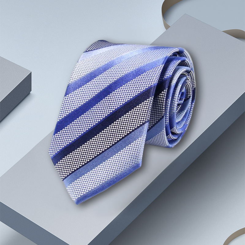 Cravate en soie rayée bleue 7 cm- SOIE PLUS