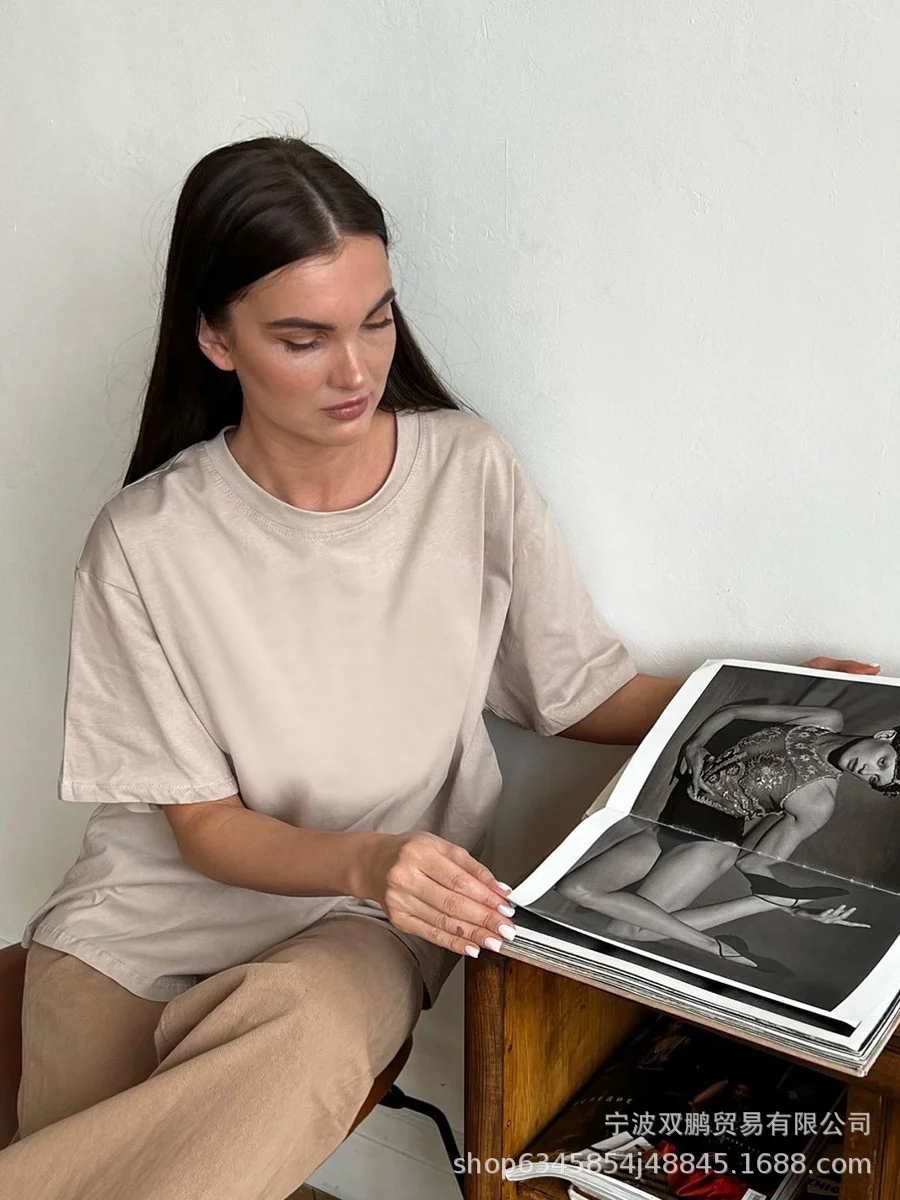 Athvotar Athvotar Spring And Summer New Solid Color Short-Sleeved Women Loose Large-Band Pure Cotton T-Shirt Simple Top