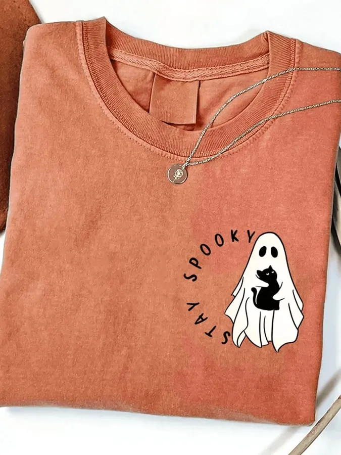 Women's Stay Spooky Halloween Circle Round Neck Sweater 