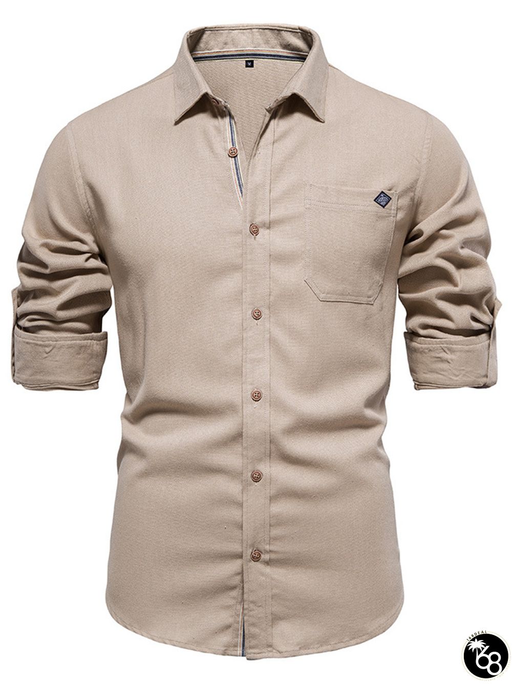 Summer New Solid Color Lapel Men's Cotton Shirt Fashion Casual Men's Embroidered Solid Color Long-sleeved Cardigan Shirt Men | 168DEAL