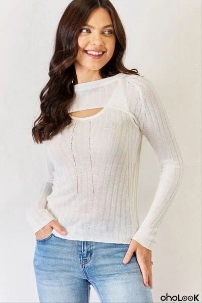 J.NNA Fitted Long Sleeve Cutout Top