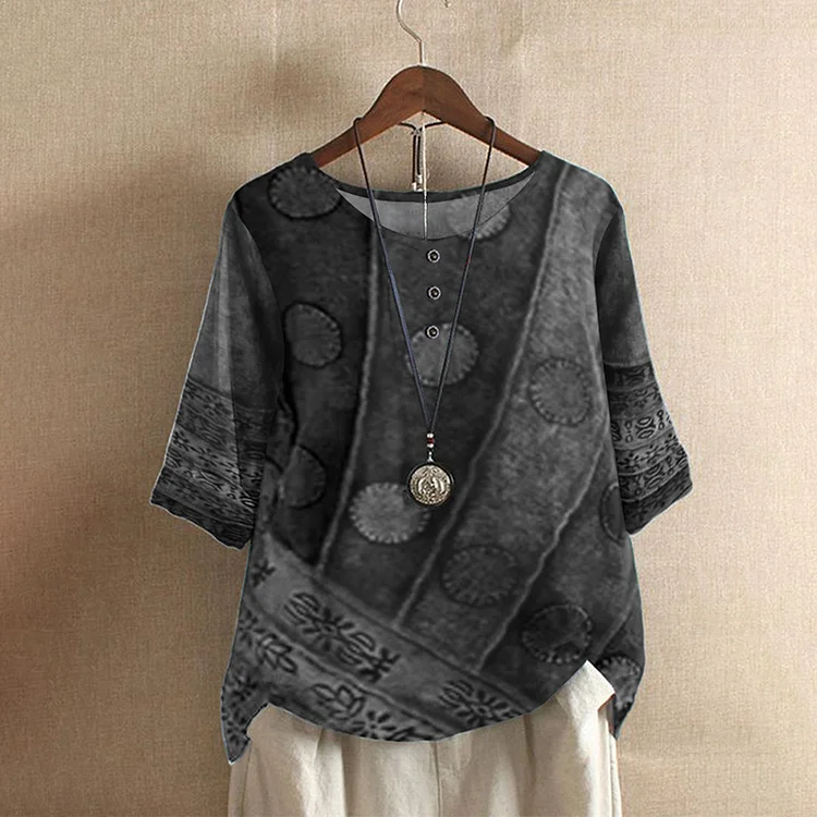 Vintage Print Crew Neck Casual T-Shirt