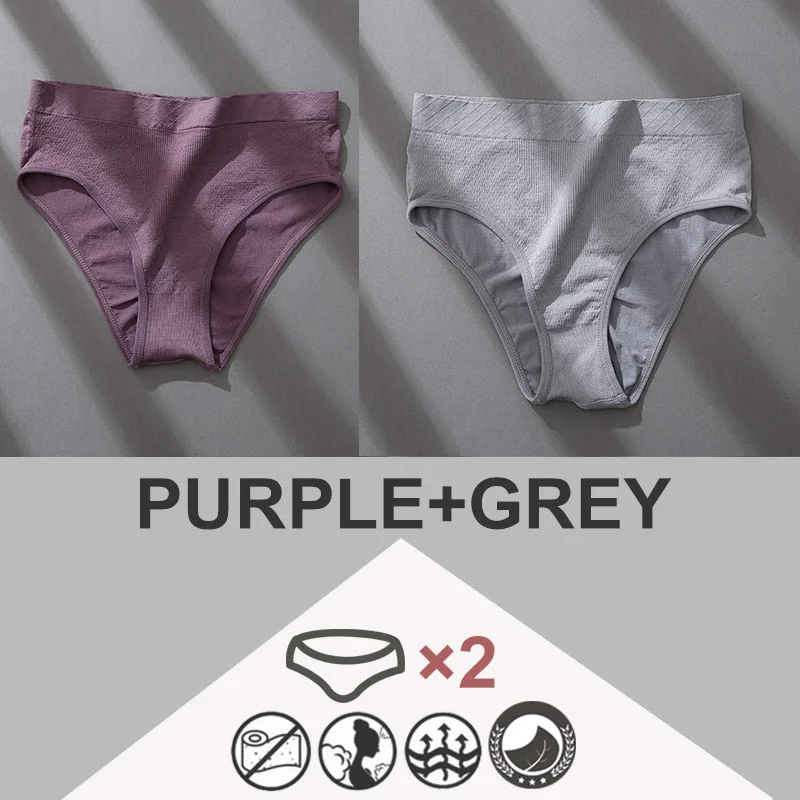 FINETOO 2PCS/Set Women Panties Bodyshaper M-2XL Women's Underwear Lingerie 8 Solid Colors Sexy Female Undepant High Waist Briefs