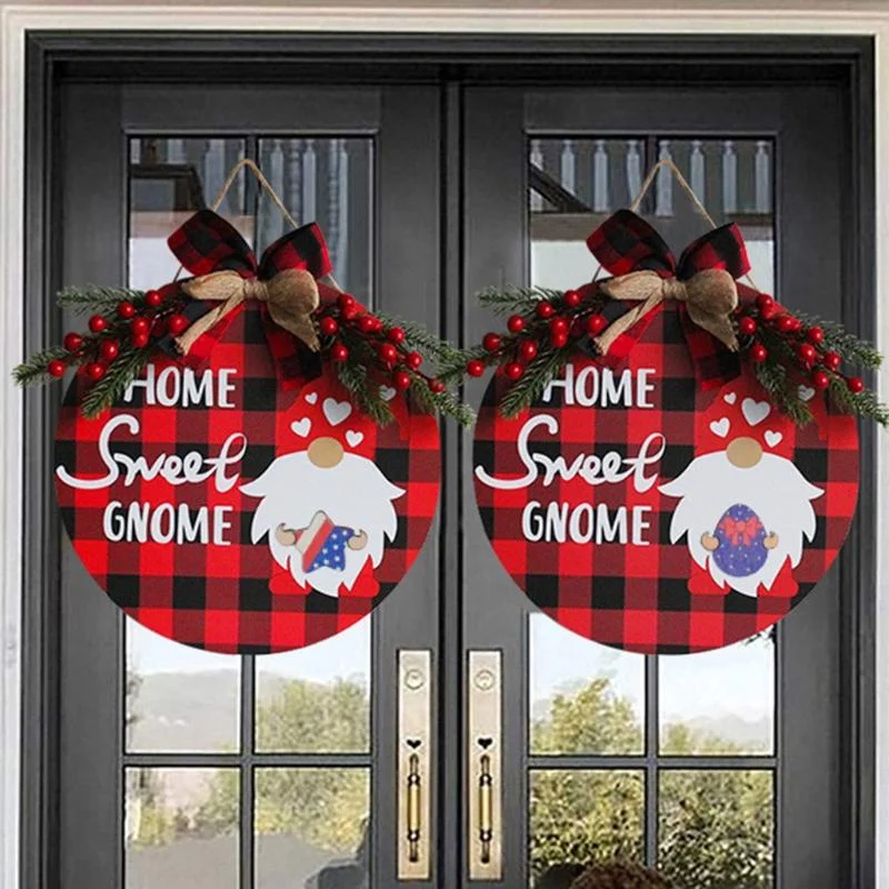 Christmas Wooden Gnome Door Sign Interchangeable Hanging Decoration
