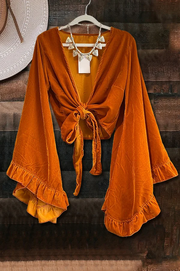 Velvet Trumpet Sleeve Strappy Top-0520