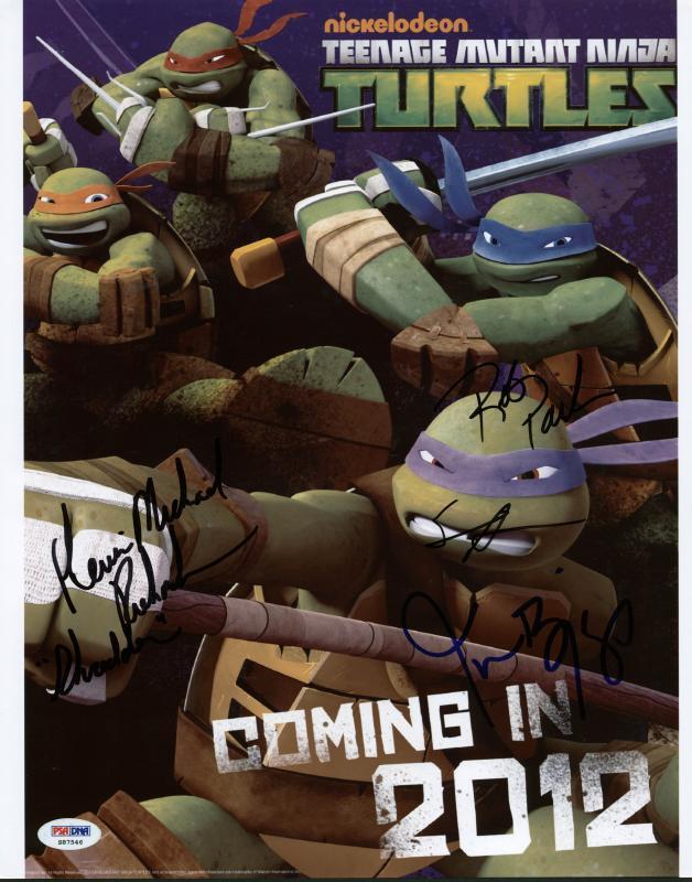 Tmnt Cast- Astin, Biggs, Paulsen & Richardson Signed 11X14 Photo Poster painting PSA/DNA #S87546