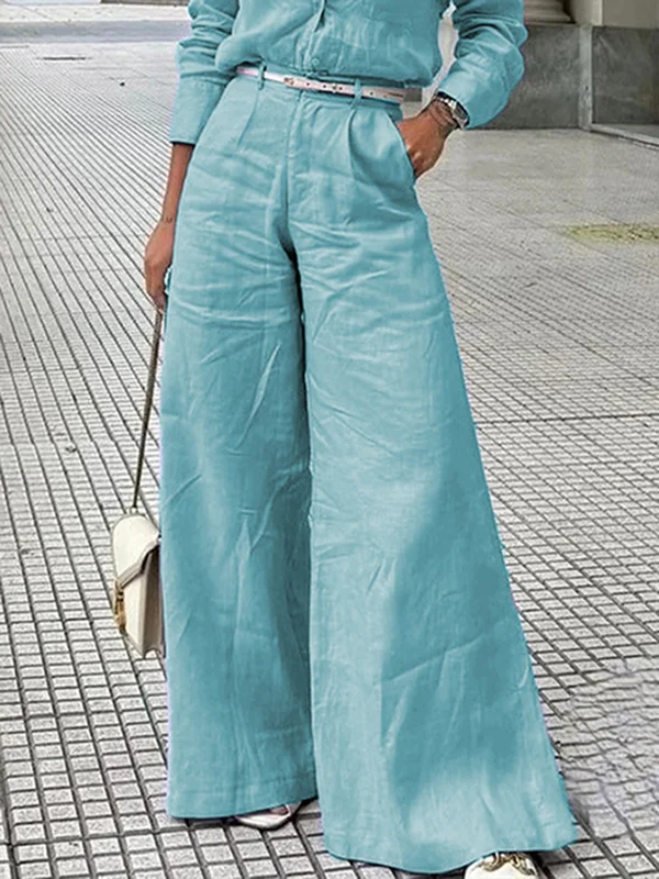High Waisted Loose Solid Color Split-Joint Pants Trousers