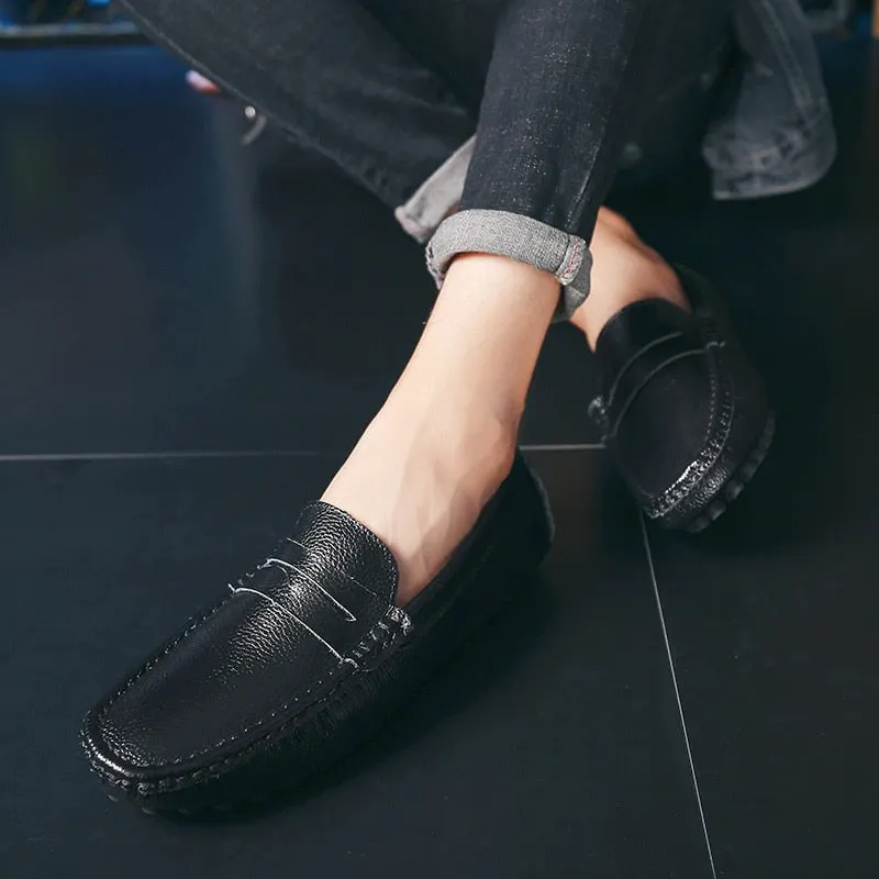 Men Loafers Shoes Split Leather Fashion moccasins High Quality Casual Leather Shoes Soft Flats Comfort Men Driving Shoes