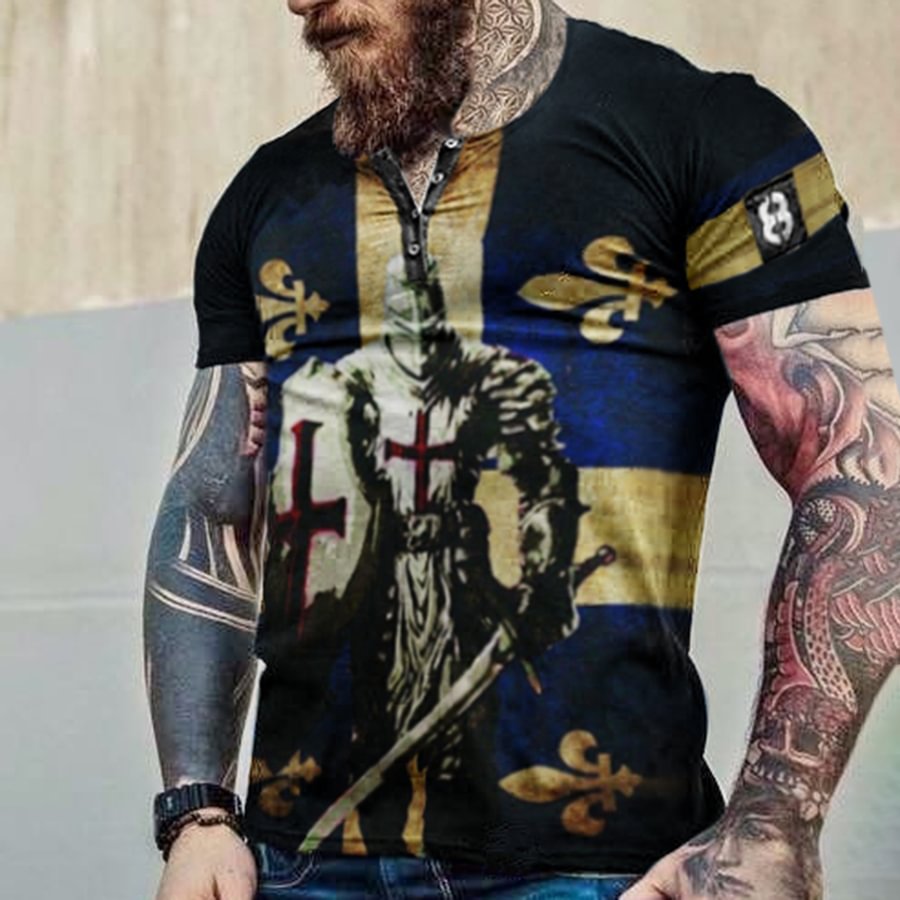 Men's Templar Jesus Cross Vintage Print Outdoor Tactical Short Sleeve T-Shirt-Compassnice®