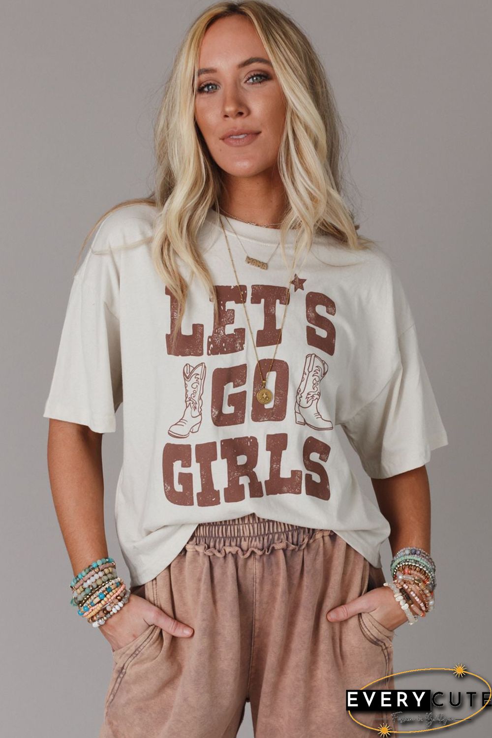 White LETS GO GIRLS Western Boots Tee