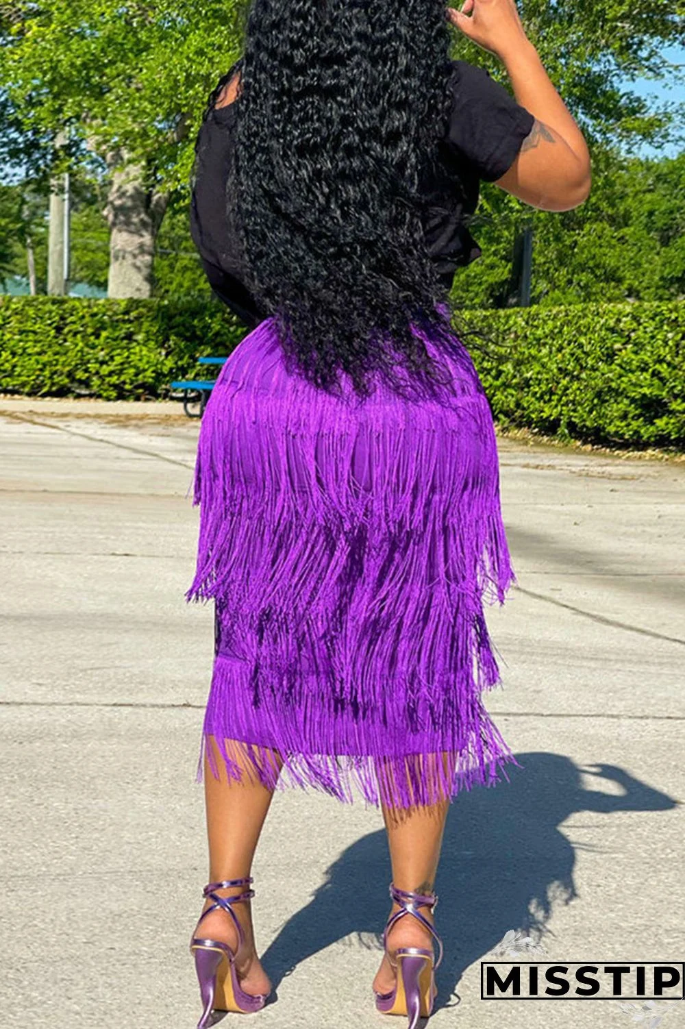 Black Casual Print Tassel Patchwork O Neck Short Sleeve Two Pieces