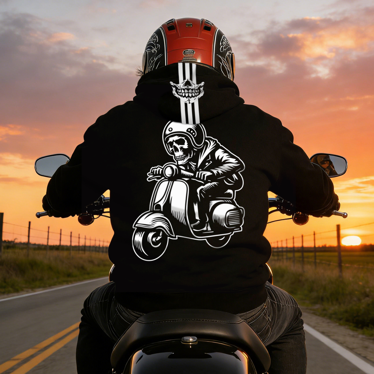 Luminous Skull Graphic Motorcycle Hoodie