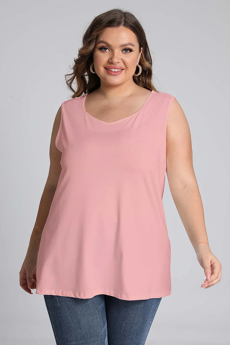 Plus Size V Neck Solid Loose Casual Tank Top  Flycurvy [product_label]